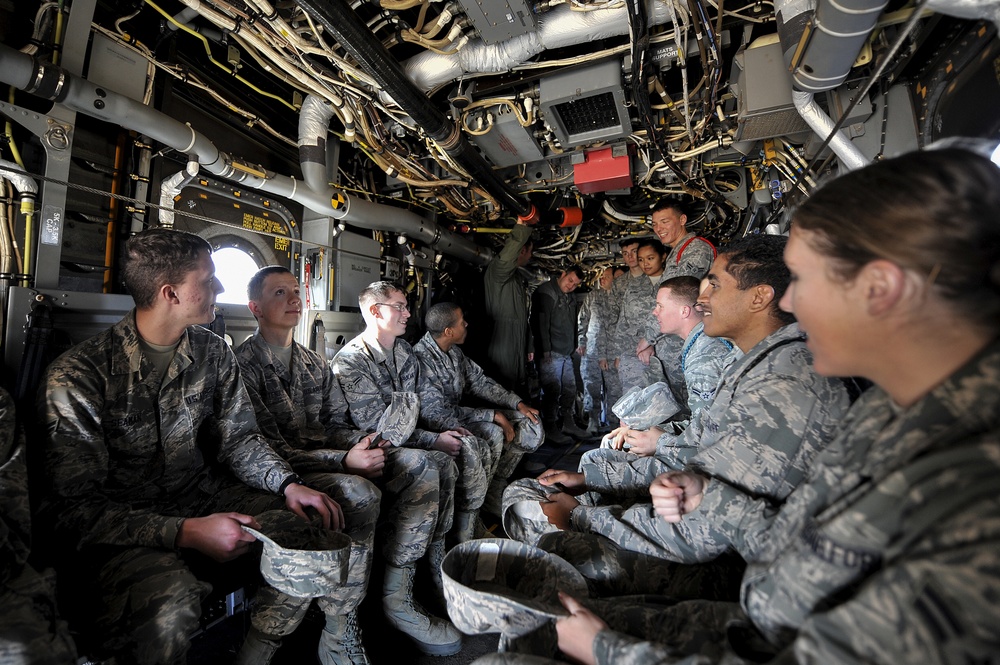 Intelligence students study inside of CV-22 Osprey
