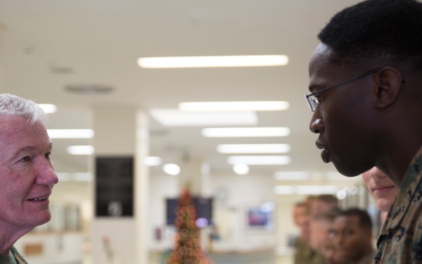 Senior Marines break bread with junior Marines on Okinawa