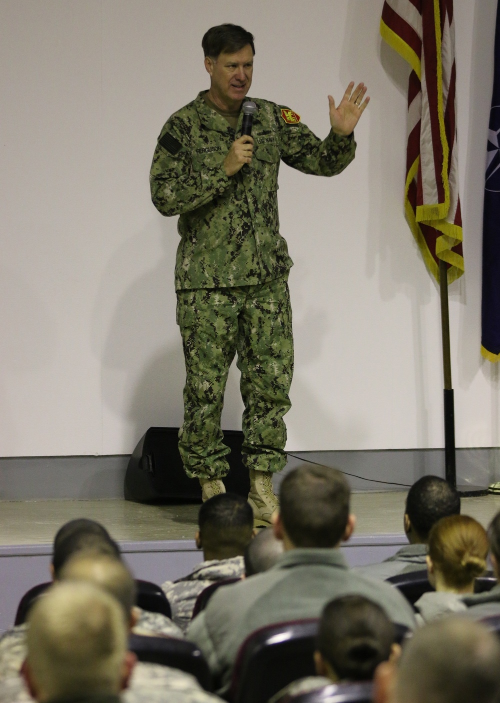 US Navy Adm. Mark Ferguson, commander of Allied Joint Force Command, visits Multinational Battle Group-East soldiers in Kosovo