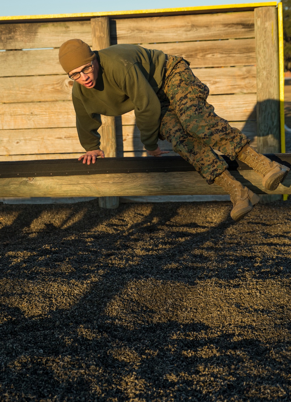 Marine recruits test strength, balance on Parris Island obstacle course