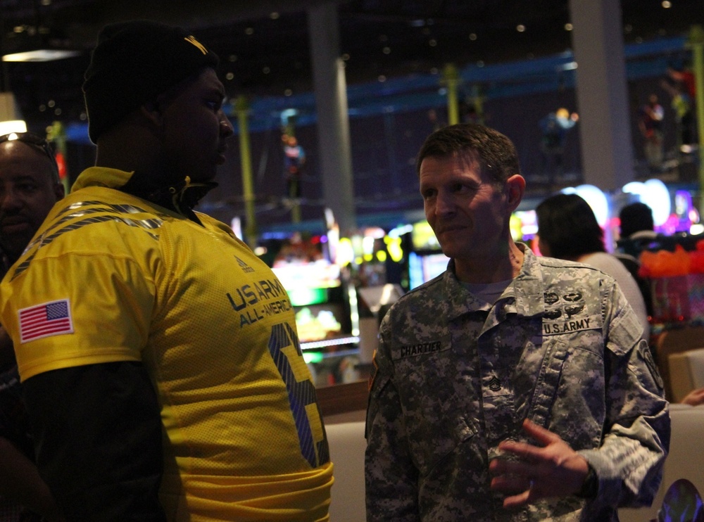 Soldier Mentor and player interact at All-American Bowl