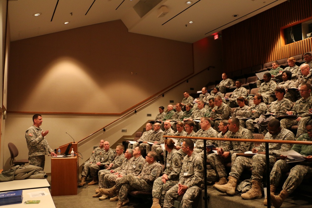 Rahm briefs the 345th CSH before training at the Mayo