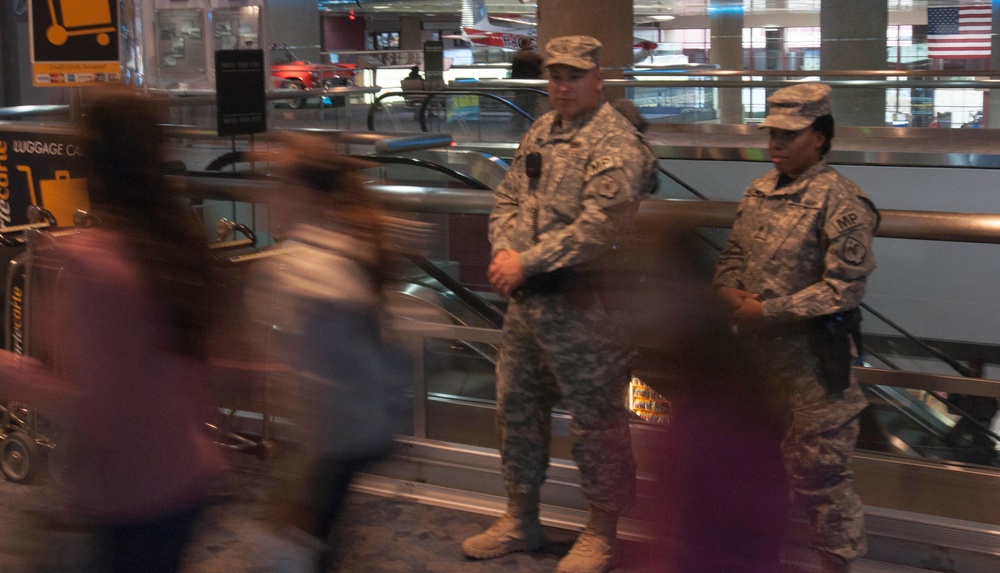 Guardsmen keep watch during airport training exercise