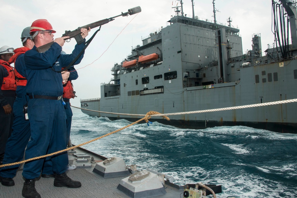 USS Sampson (DDG 102) conducts a replenishment at sea