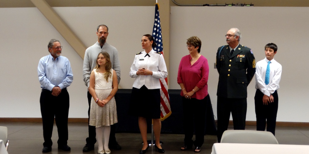 Promotion ceremony of Sgt. Maj. Luebcke and Master Sgt. Luevano