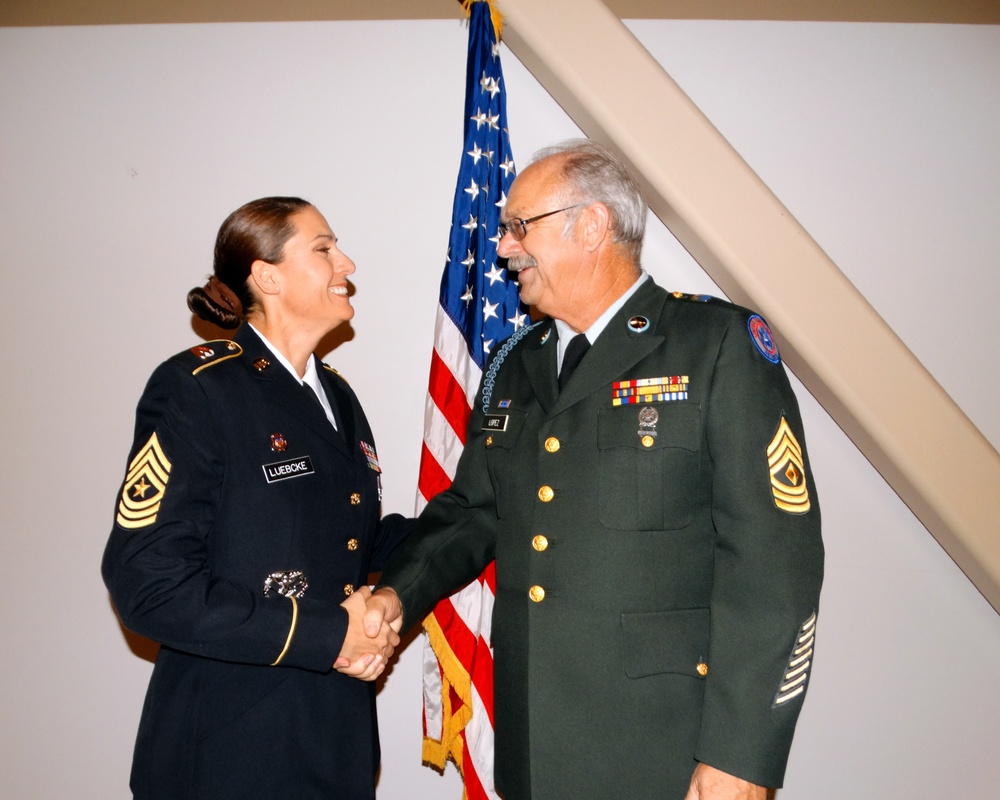 Promotion Ceremony of Sgt. Maj. Luebcke and Master Sgt. Luevano
