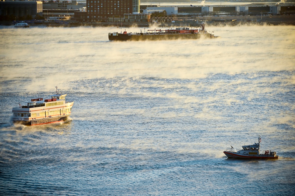 Coast Guard patrols through arctic sea smoke