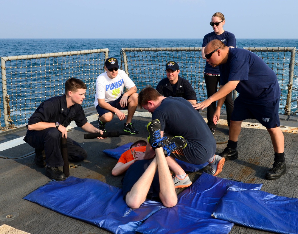 USS Sterett Sailors conduct OC spray qualifications