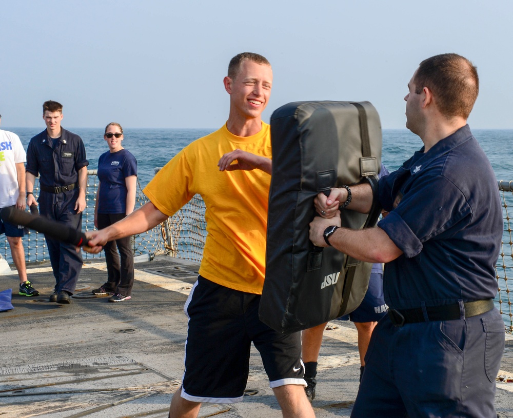 USS Sterett Sailors conduct OC spray qualifications