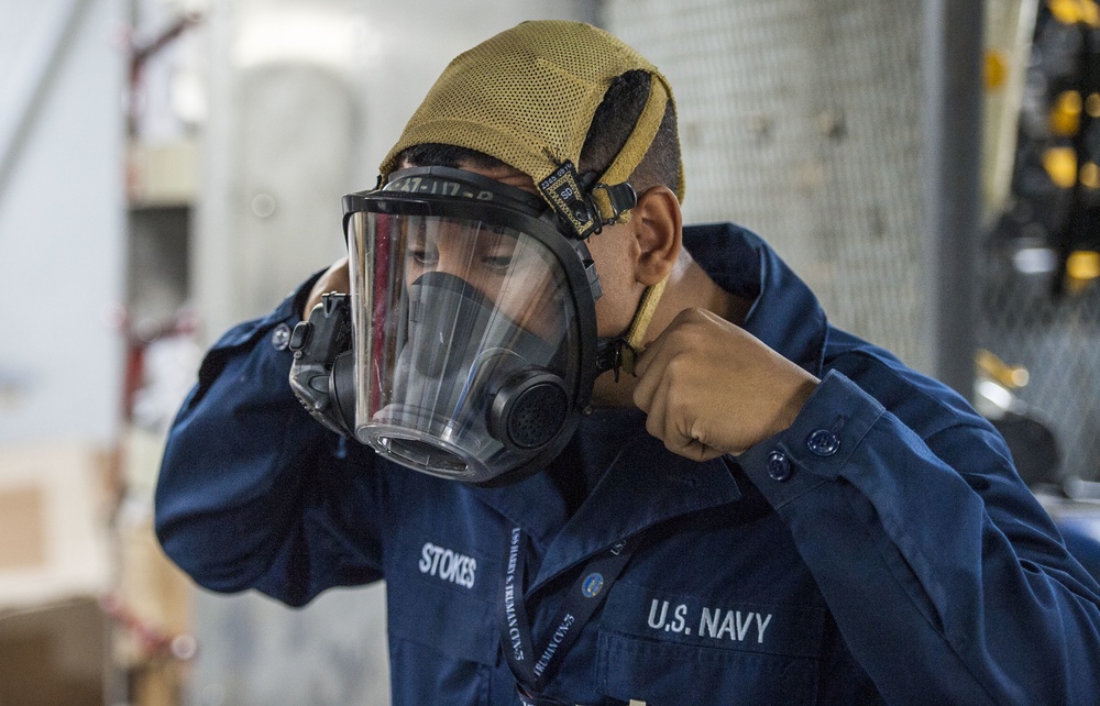 USS Harry S. Truman Sailor conducts self-contained breathing apparatus maintenance