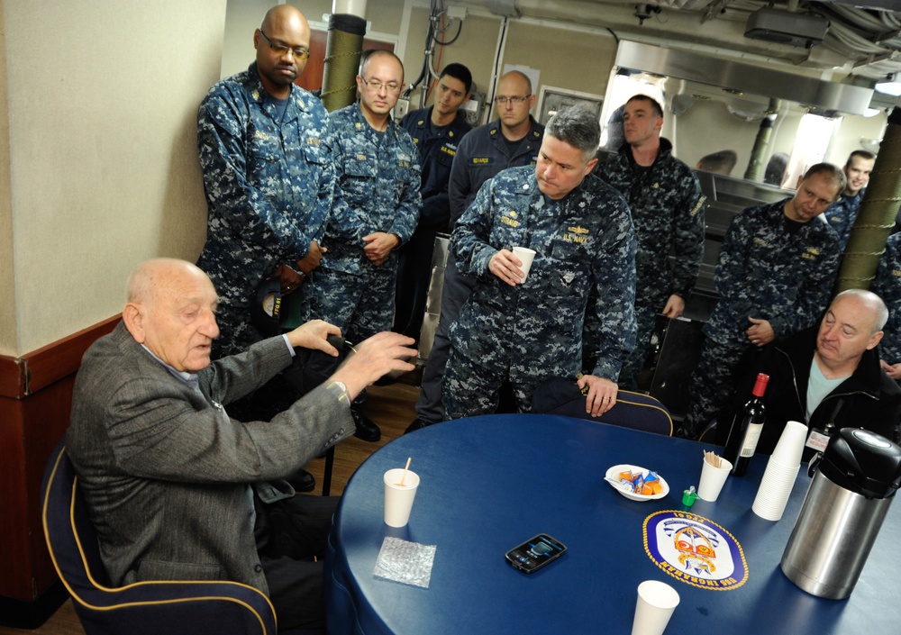 World War II veteran speaks to USS Ingraham crew members