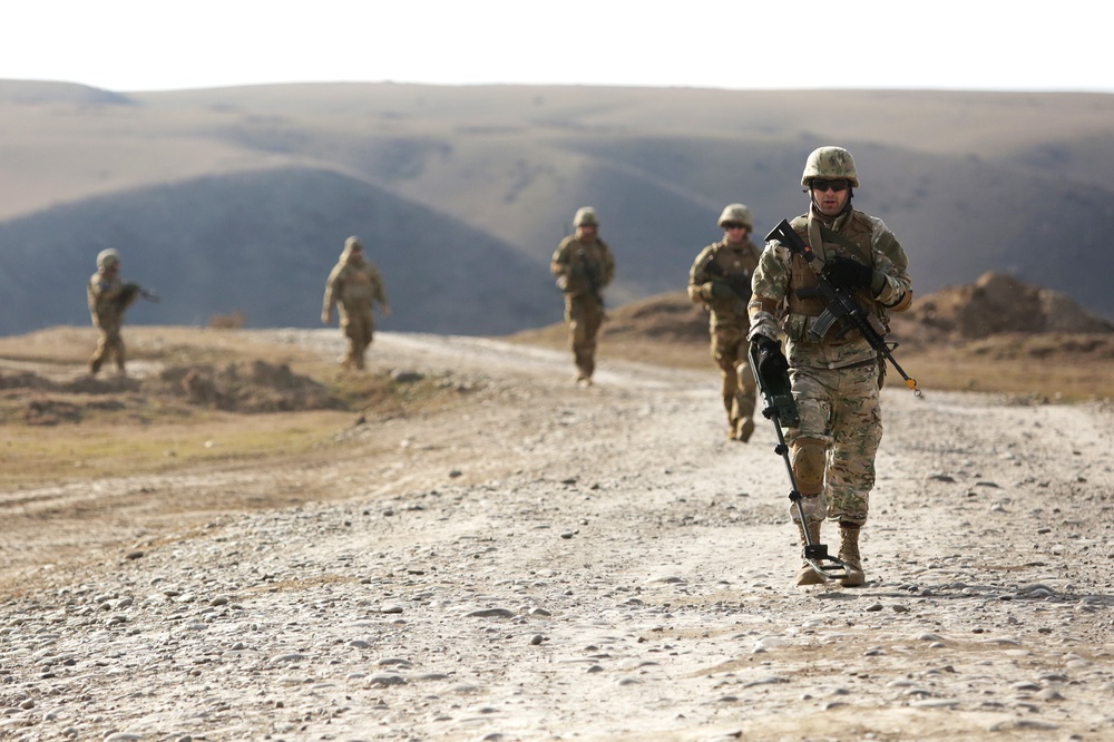 Patrol on a long dry road