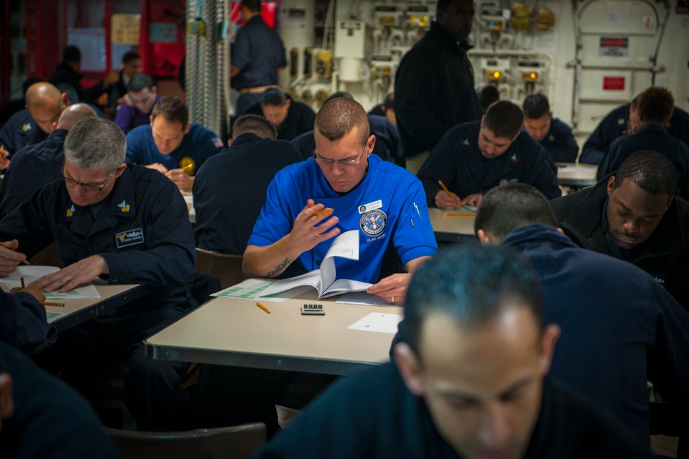 USS Carl Vinson Sailors take advancement exam