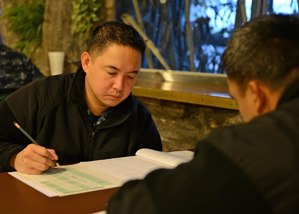 First class petty officers take CPO exam