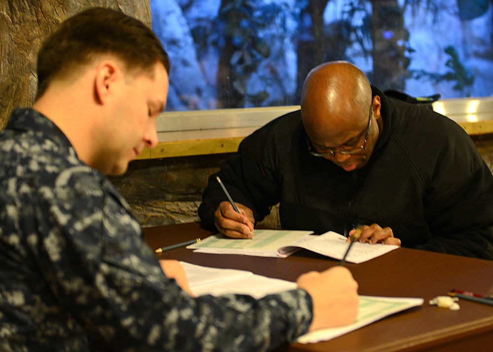 First class petty officers take CPO exam