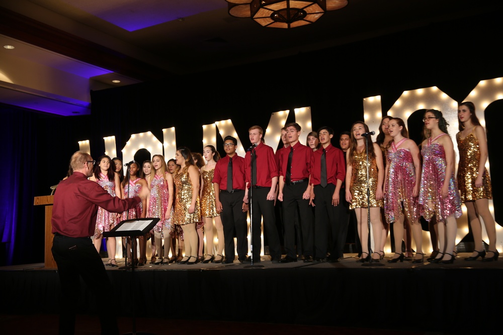 Combat Center Marines present flag during 3rd annual Hearts for Arts Gala