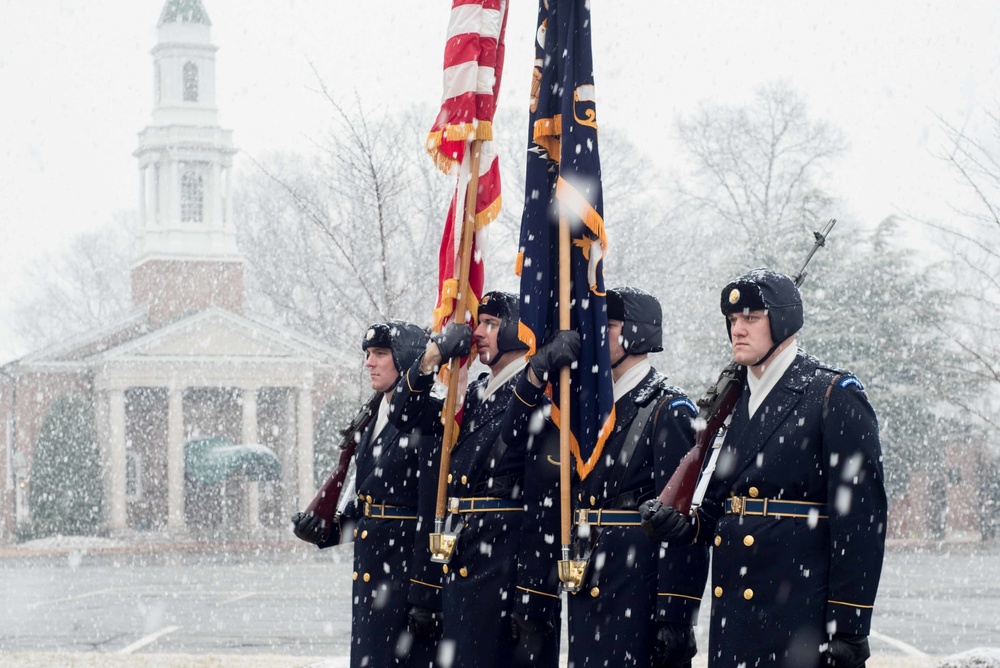 Full honors funeral in winter conditions