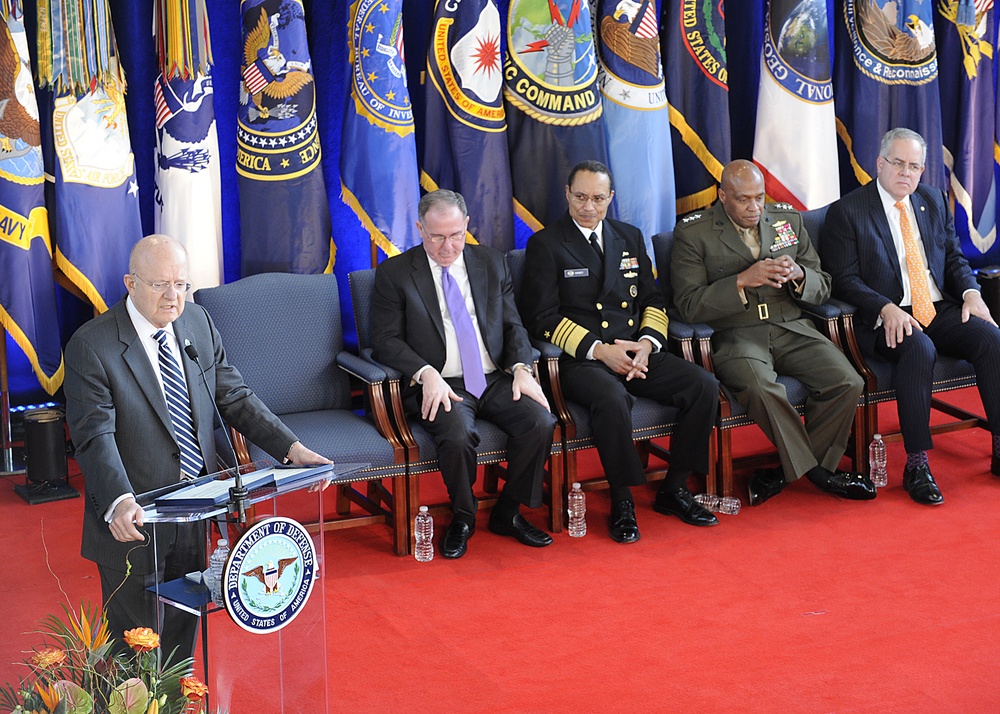 Director of National Intelligence James Clapper welcomes Marine Corps Lt. Gen. Vincent Stewart as the 20th director of the Defense Intelligence Agency