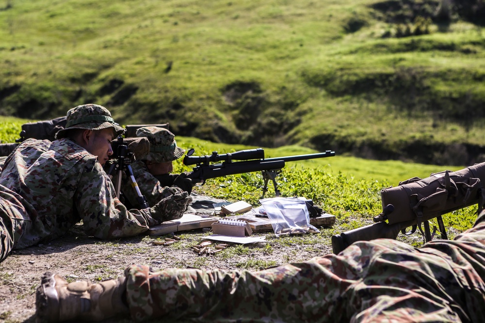 Marines and Japanese soldiers participate in sniper training during Iron Fist 2015