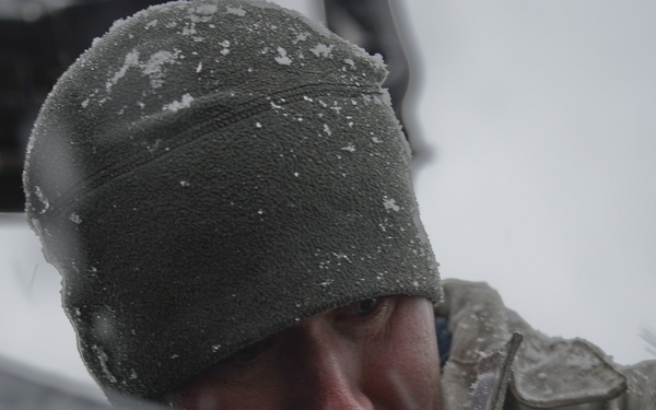 Snow falls on Liberty Wing