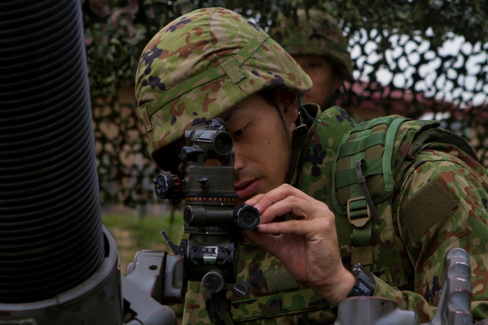 Marines and Japanese soldiers participate in Fire Support Coordination training during Iron Fist 2015