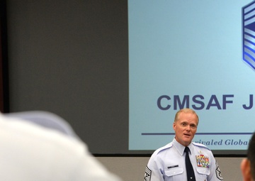 Chief Master Sgt. of the Air Force James Cody talks during the Chief Leadership Course