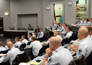 Chief Master Sgt. of the Air Force James Cody talks during the Chief Leadership Course