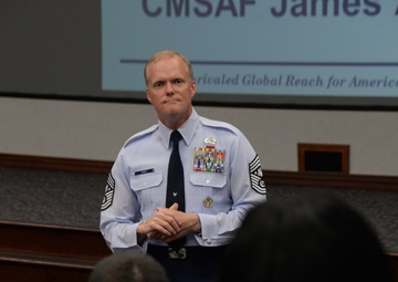 Chief Master Sgt. of the Air Force James Cody talks during the Chief Leadership Course