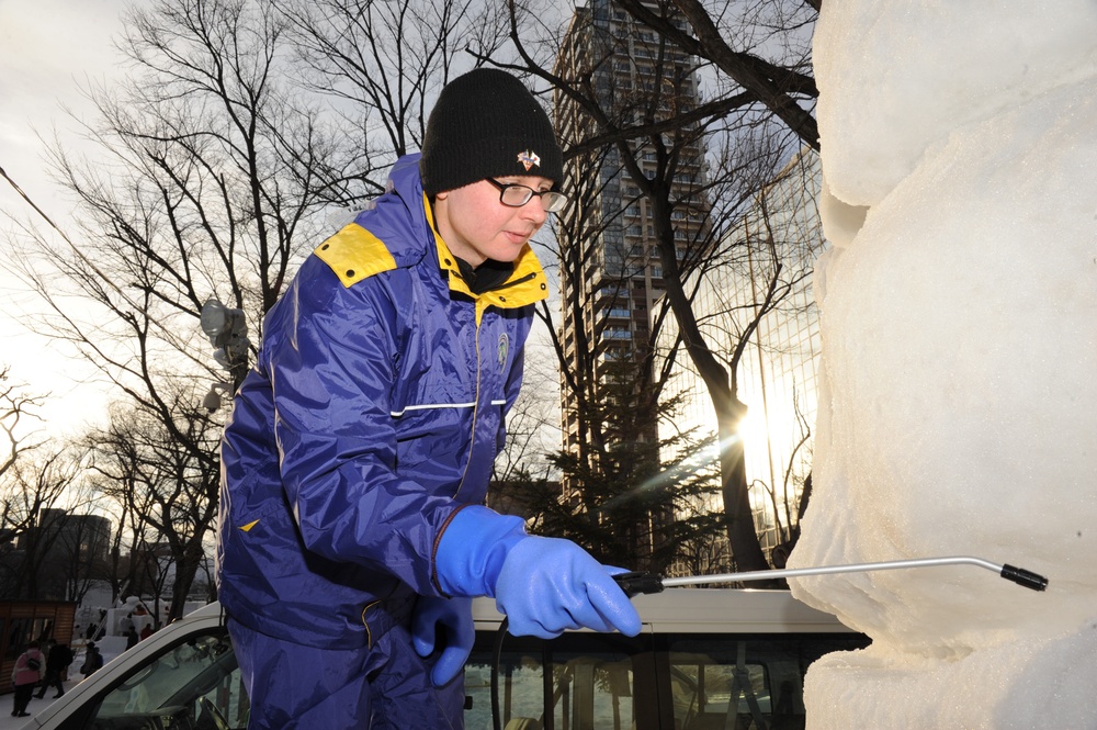 Misawa Sailors Begin USS Constitution Snow Sculpture