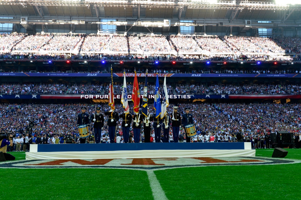 Joint Service Color Guard performs during Super Bowl