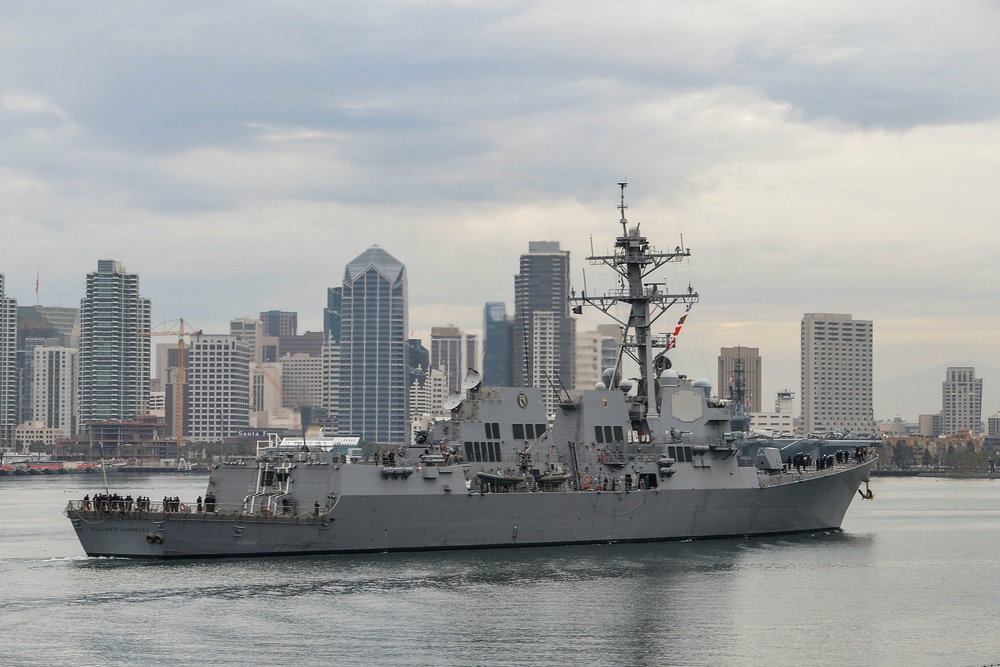 USS William P. Lawrence transits the San Diego Harbor