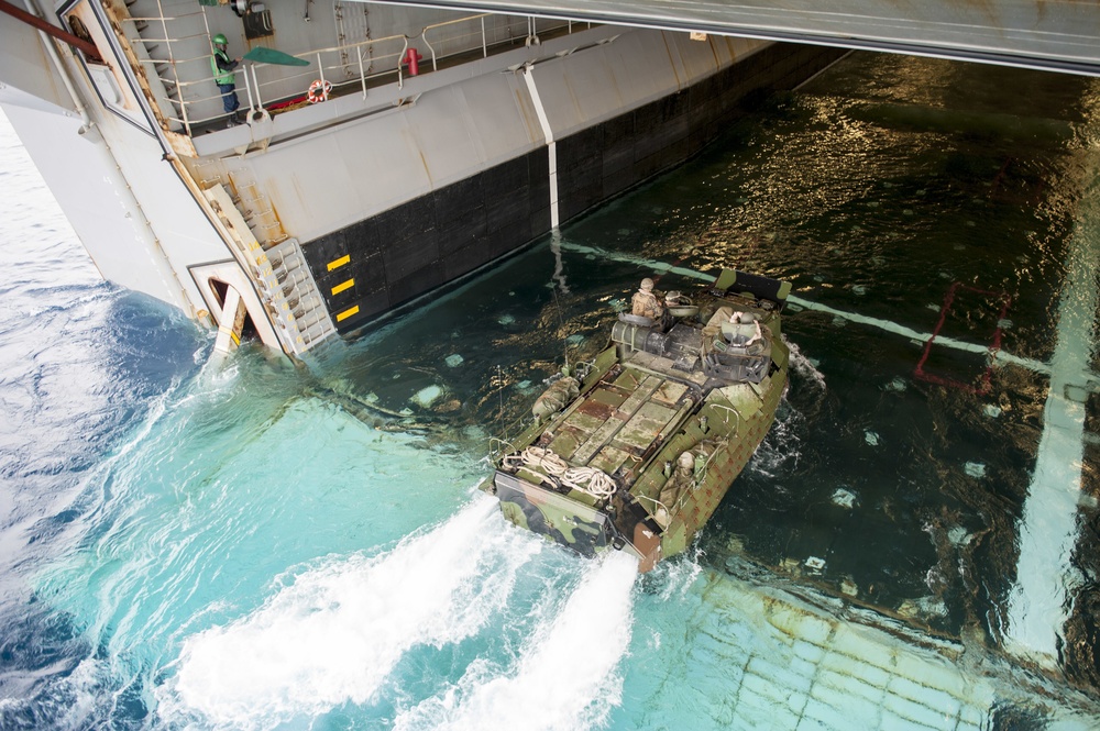 USS Bonhomme Richard: AAV enters well deck