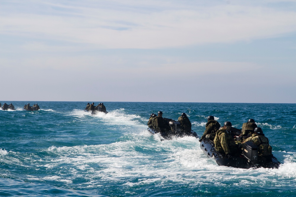 Marines and Japanese soldiers participate in amphibious raid training during Iron Fist 2015