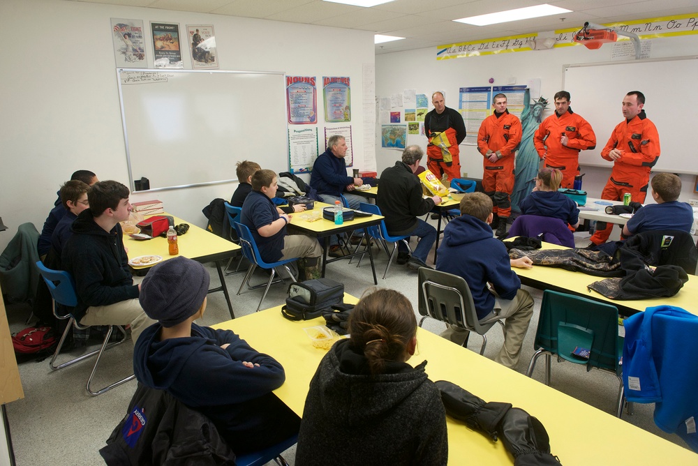 Learning to fly: Air Station Kodiak flight crew descends on Palmer, Alaska, school