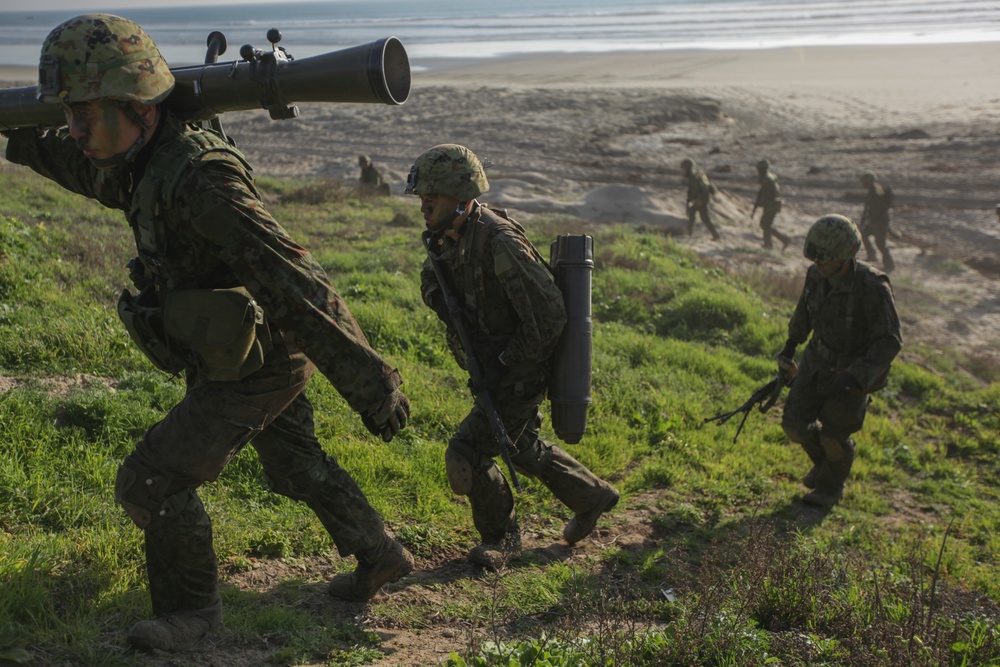Japanese forces practice amphibious raids along the coast of southern California