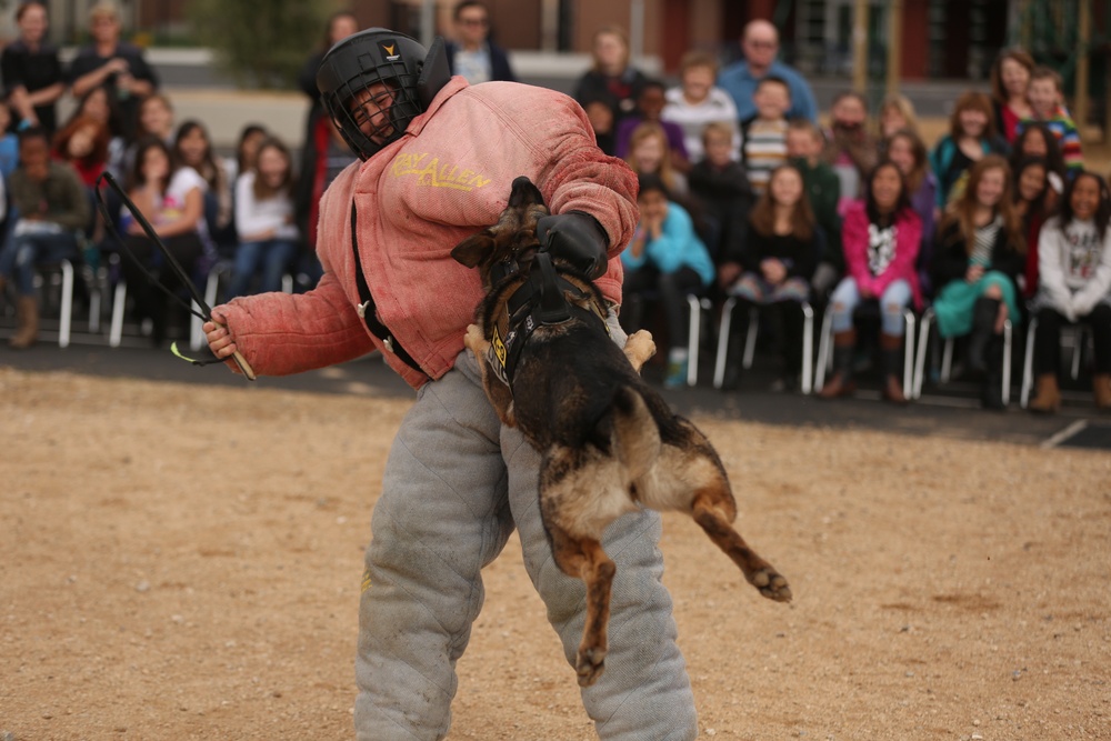 K-9 unit demonstrates skills at Joshua Tree Elementary