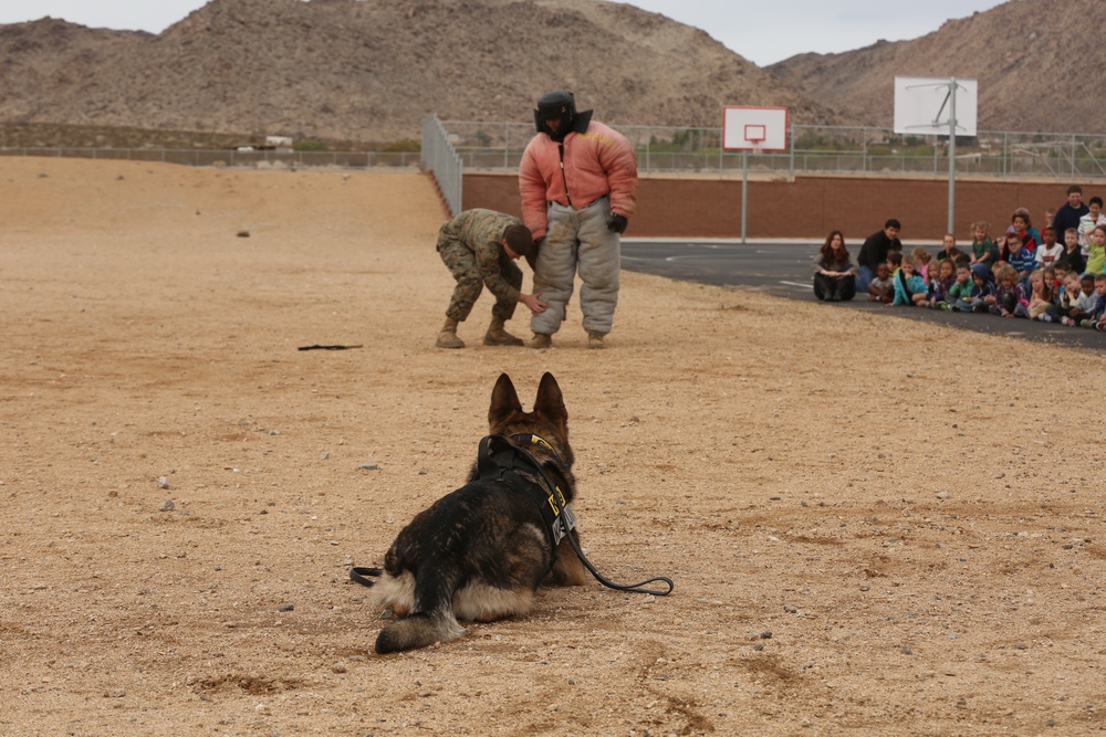 K-9 unit demonstrates skills at Joshua Tree Elementary