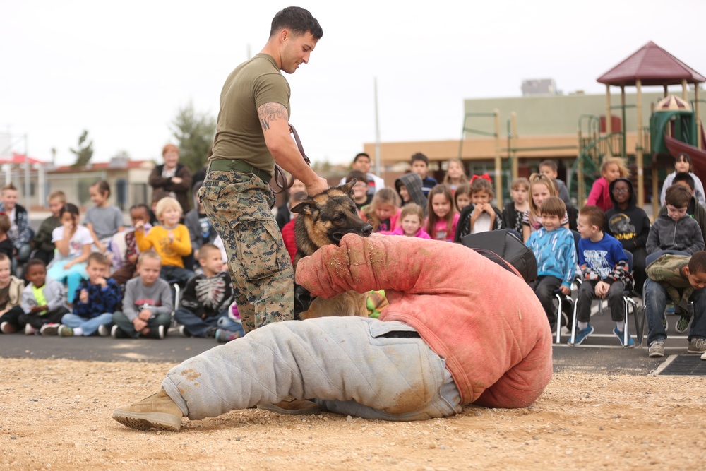 K-9 unit demonstrates skills at Joshua Tree Elementary