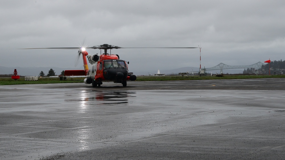 Coast Guard Air Station Astoria aircrew prepares to conduct an offshore medevac