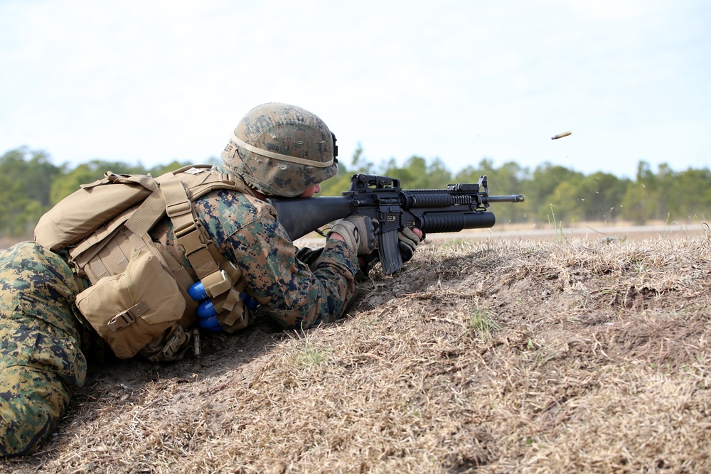 Integrated Task Force infantry Marines conduct squad attacks in Final Field Exercise at Camp Lejeune