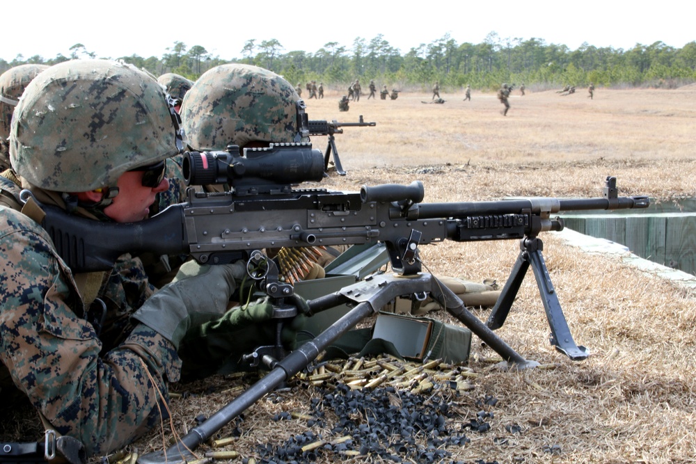 Integrated Task Force infantry Marines conduct squad attacks in Final Field Exercise at Camp Lejeune