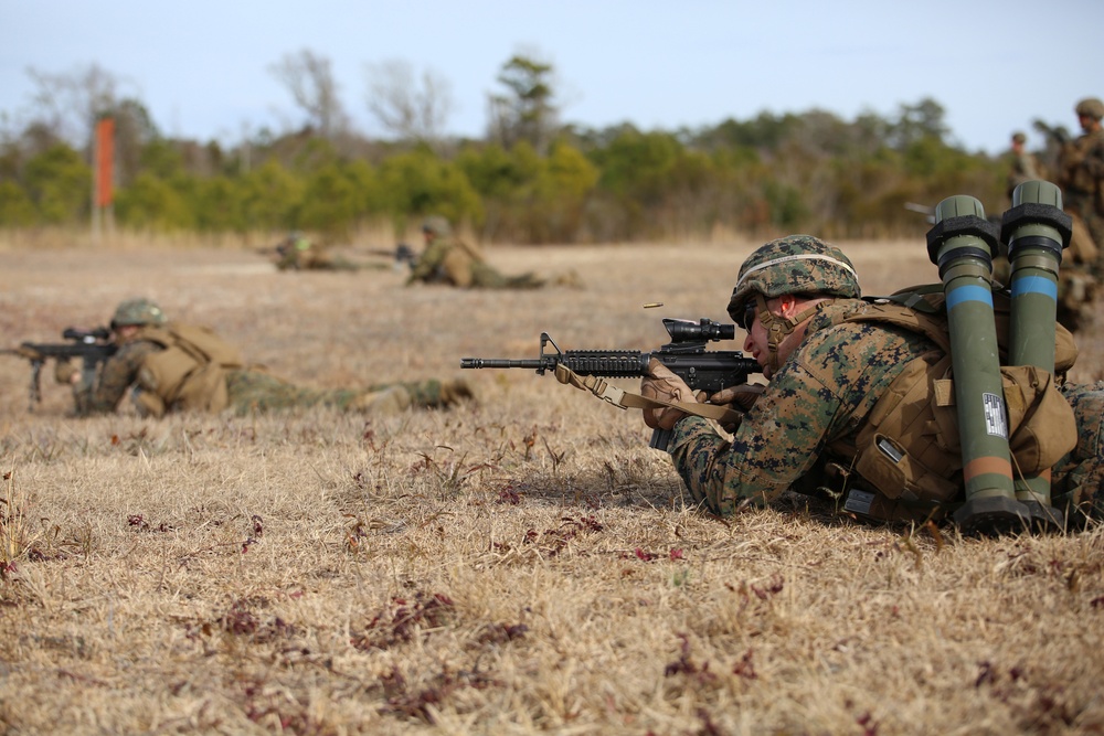 Integrated Task Force infantry Marines conduct squad attacks in Final Field Exercise at Camp Lejeune