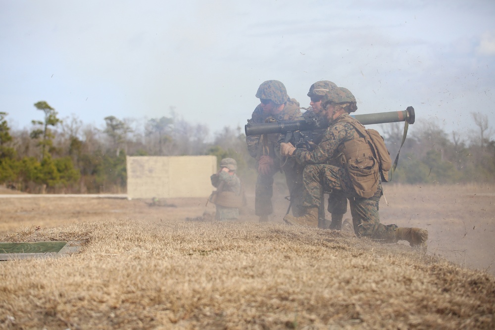 Integrated Task Force infantry Marines conduct squad attacks in Final Field Exercise at Camp Lejeune