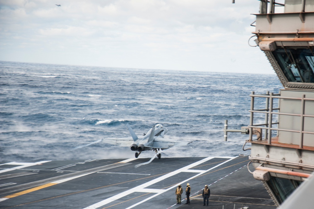 USS George H.W. Bush is conducting training operations in the Atlantic Ocean