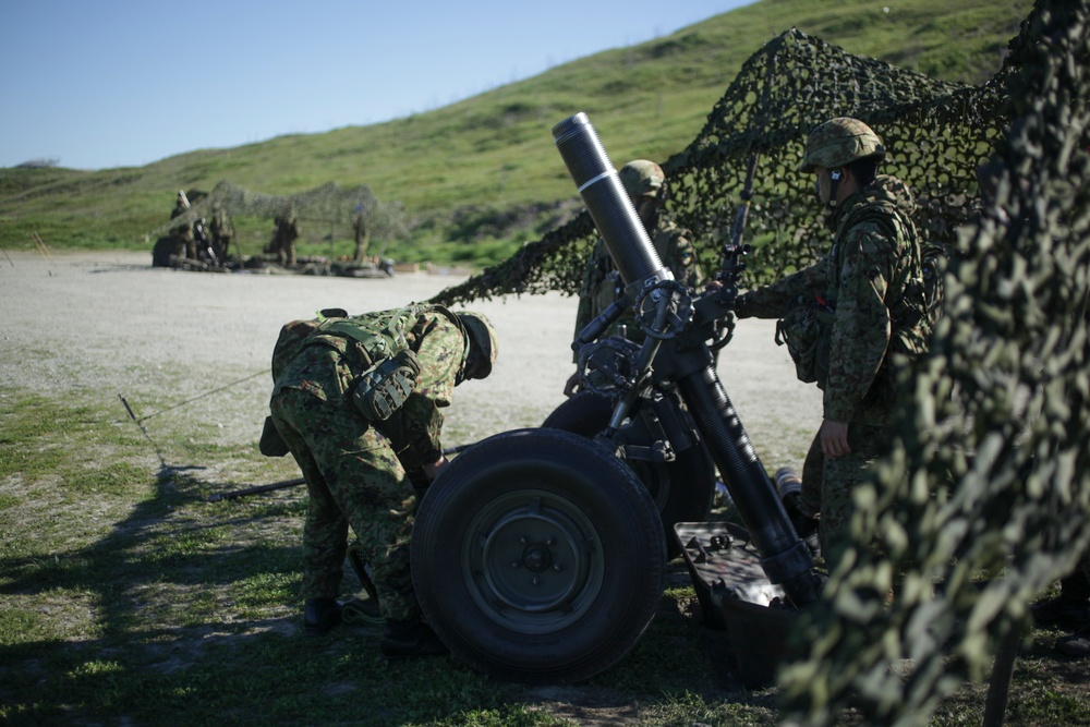 Japanese forces practice mortar fire with 1st ANGLICO