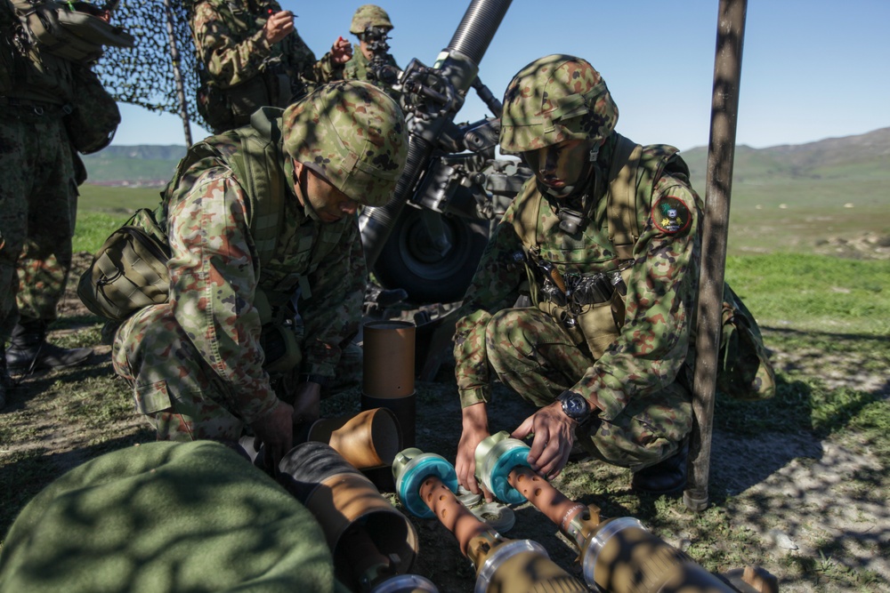 Japanese forces practice mortar fire with 1st ANGLICO