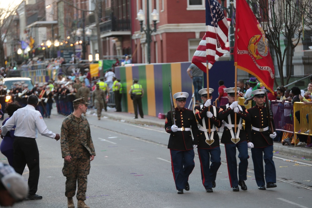 Marine Forces Reserve and the Legion of Mars Group at the Krewe of Alla Mardi Gras Parade