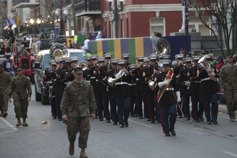 Marine Forces Reserve and the Legion of Mars Group at the Krewe of Alla Mardi Gras Parade