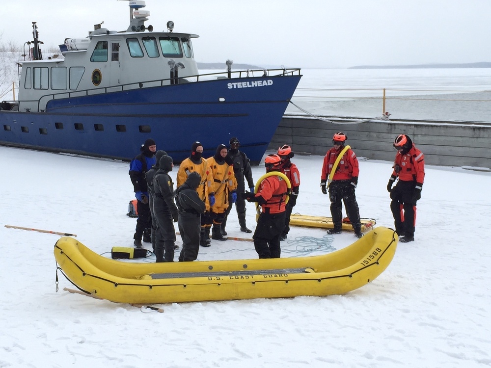 Coast Guard Station Charlevoix trains Michigan State Troopers in ice rescue techniques