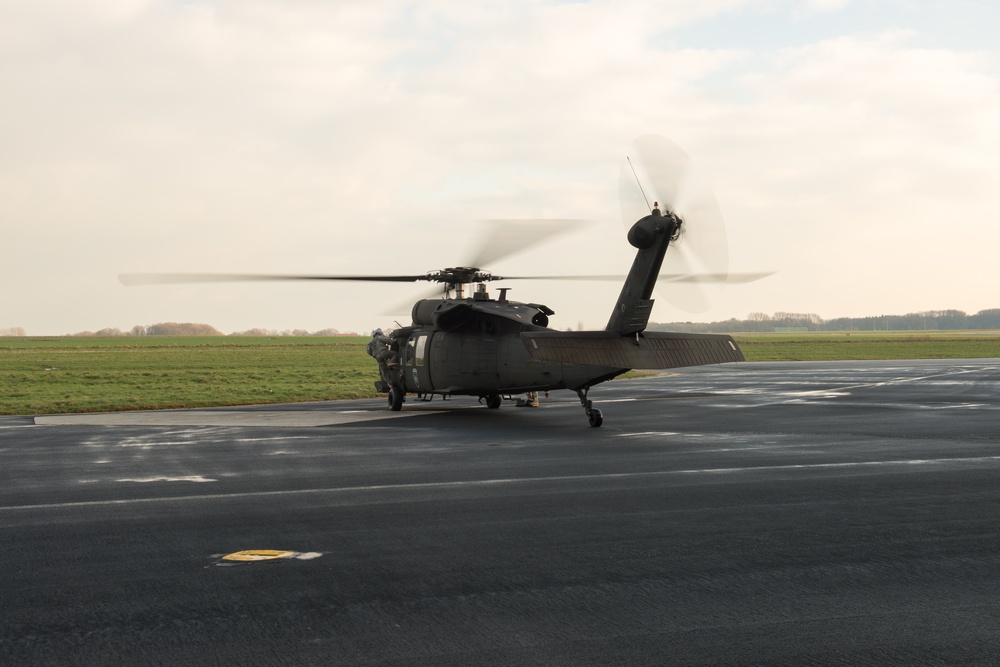 UH-60A Black Hawk helicopter landing, refueling and hauling